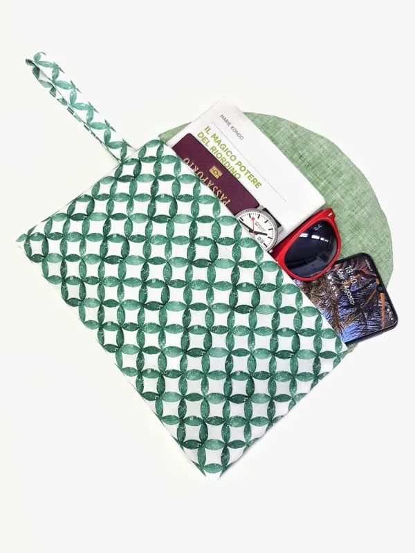 Pochette in tessuto fashion design Green Tozeur Made in Italy