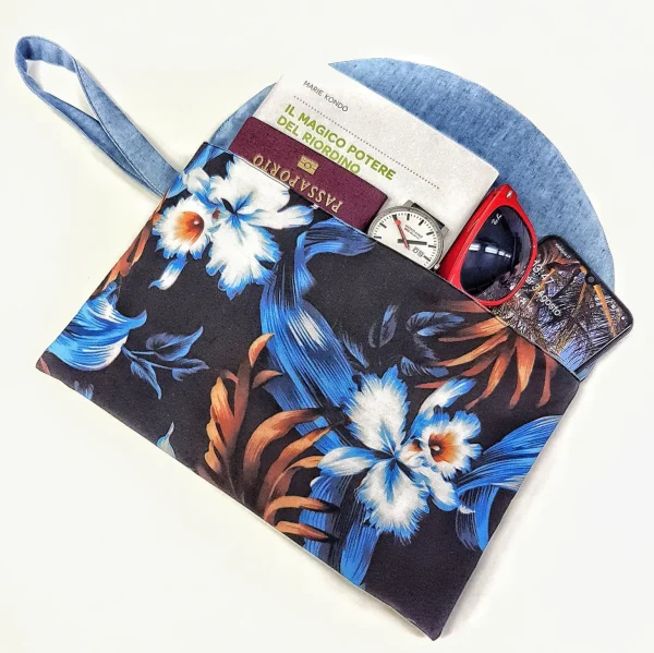 Pochette in tessuto fashion design dark flower Made in Italy