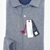 Polo Camicia azzurra piquet Jersey in maglia morbida manica lunga alta qualità puro cotone  made in italy knit Jersey piquet
