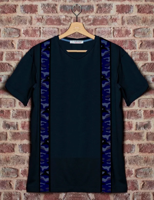 T-shirt blu made in italy 100% cotone jersey pettinato - MODELLO BRETELLA STRAP CAMOUFLAGE BLU -
