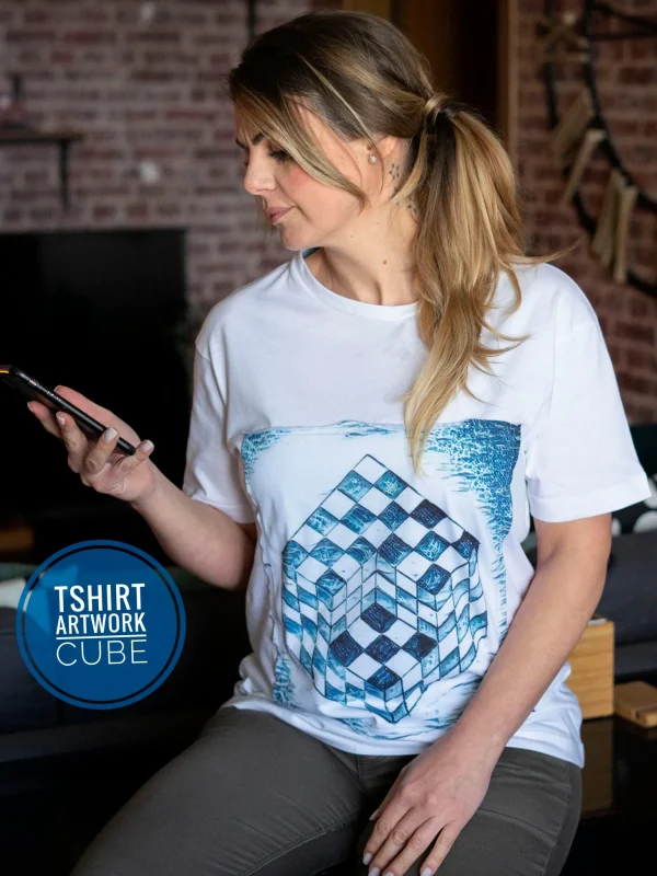 T-shirt Donna made in Italy Fantasia Cube 100% fresco cotone jersey pettinato design cube