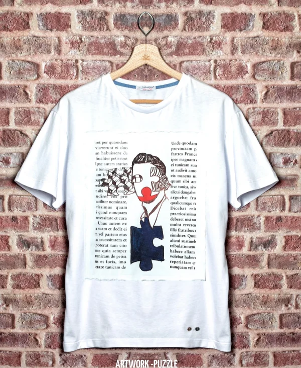 T-shirt Donna made in Italy fantasia Ad Litteram  100% cotone jersey pettinato -DESIGN Ad Litteram -