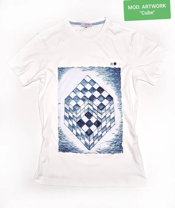 T-shirt Donna made in Italy Fantasia Cube 100% fresco cotone jersey pettinato design cube