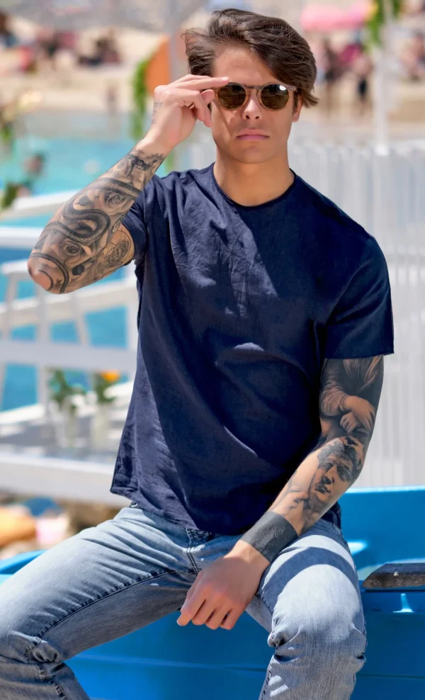 t-shirt in lino Blu navy made in Italy tshirt 50%lino 50%cotone