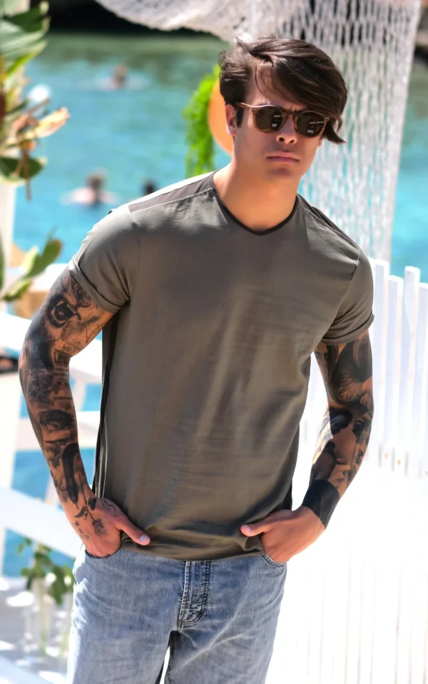 t-shirt in lino verdone militare made in Italy tshirt lino cotone