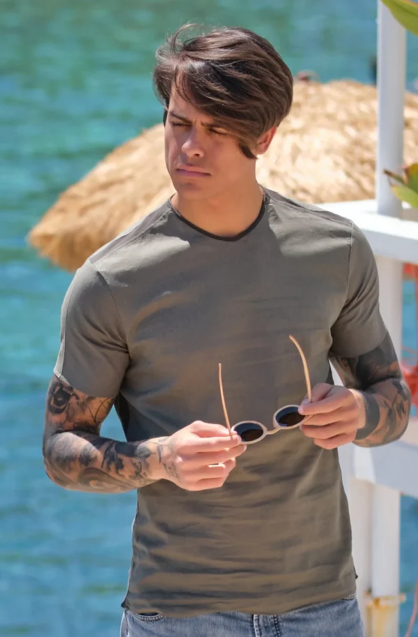 t-shirt in lino verdone militare made in Italy tshirt lino cotone