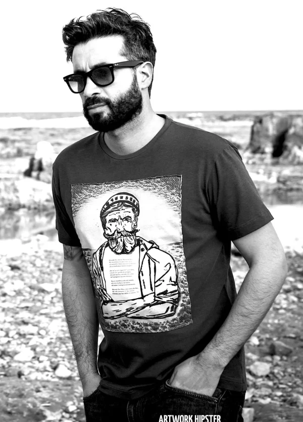 T-shirt made in Italy fantasia HIPSTER 100% cotone jersey pettinato -DESIGN HIPSTER-