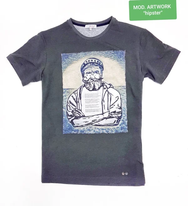 T-shirt made in Italy fantasia HIPSTER 100% cotone jersey pettinato -DESIGN HIPSTER-