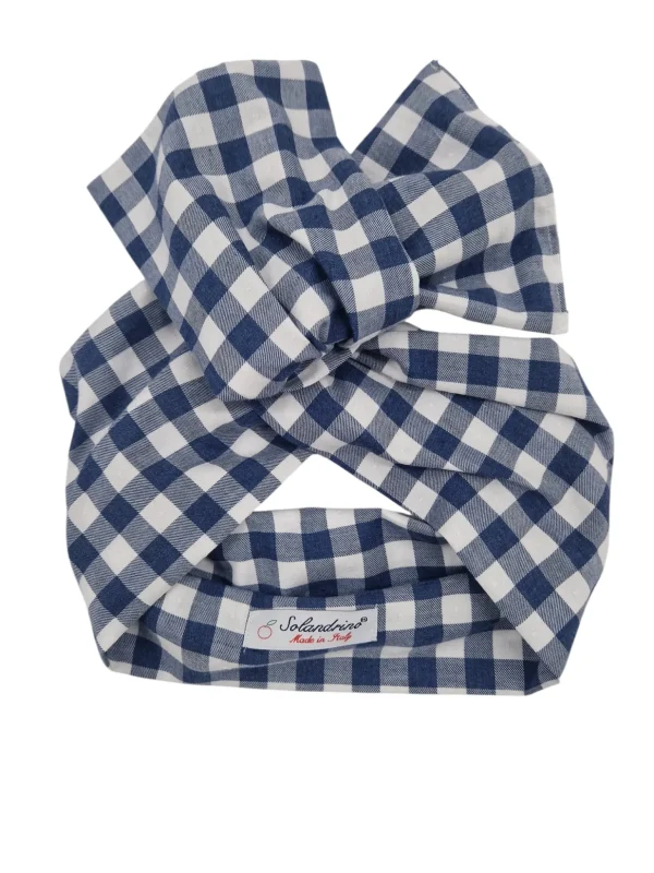 Turbante a quadri azzurro puro cotone  Made in Italy Fascia Capelli hairband