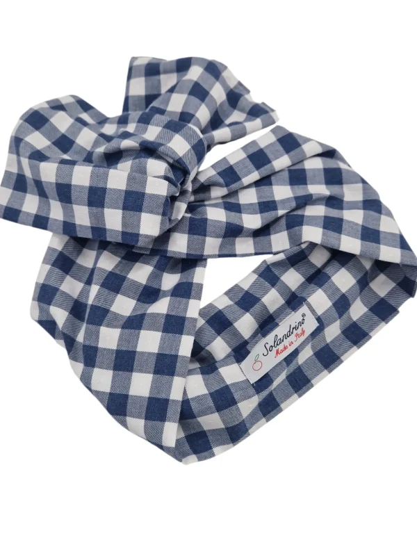 Turbante a quadri azzurro puro cotone  Made in Italy Fascia Capelli hairband