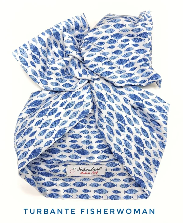 Turbante azzurro  Fashion in cotone design fascia capelli fisherwoman hairband Made in Italy