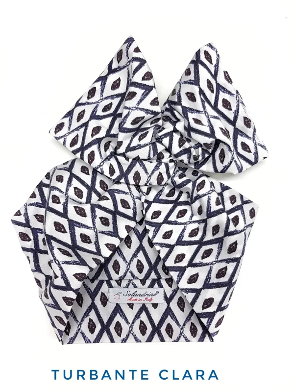 Turbante bianco blu fantasia Fashion fascia capelli in cotone design Clara  hairband Made in Italy