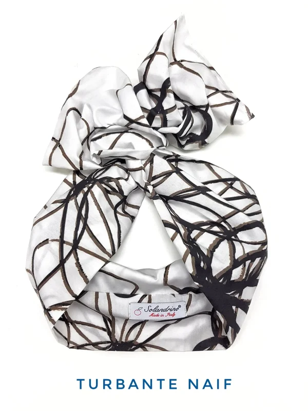 Turbante bianco fantasia Fashion fascia capelli in cotone design naif  hairband Made in Italy