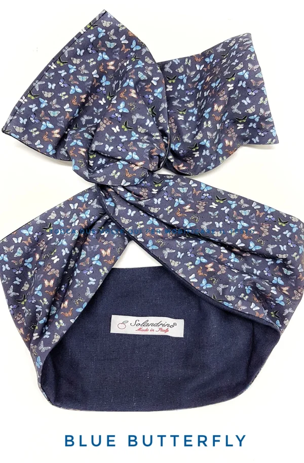 Turbante blu Fashion in cotone fascia capelli design butterfly navy  hairband Made in Italy