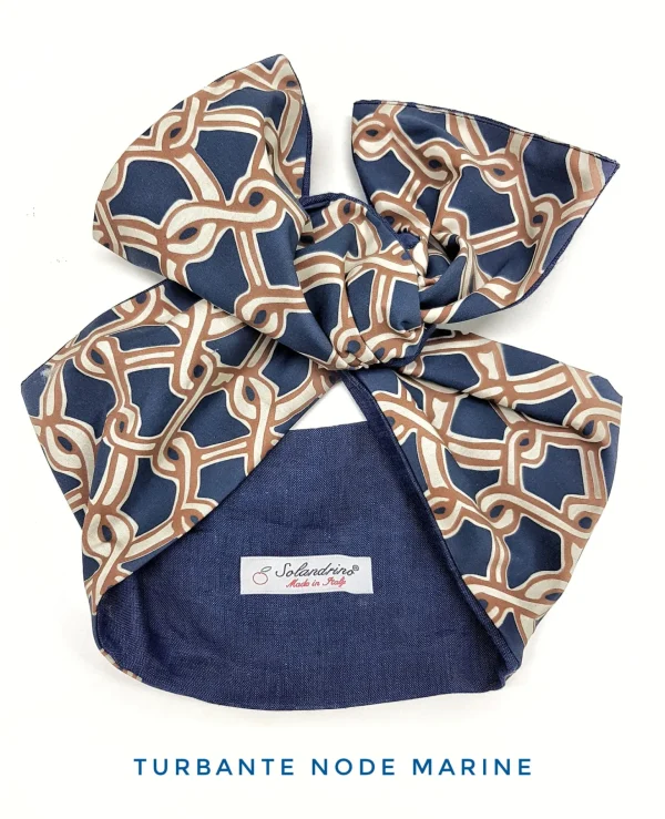 Turbante fantasia blu nodo marino neri Fashion fascia capelli in cotone design node Marine   hairband Made in Italy