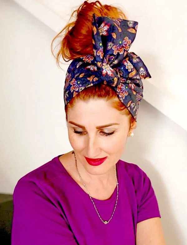 Turbante Fashion in cotone fascia capelli design Paisley glamourHD  Blu made in Italy