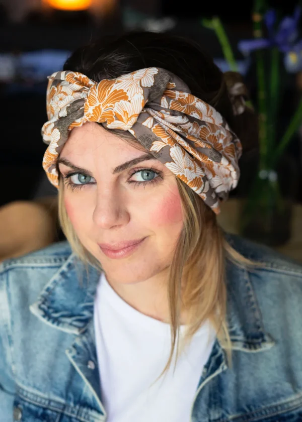 Turbante Fashion in cotone Fantasia design foliage  21 Made in Italy