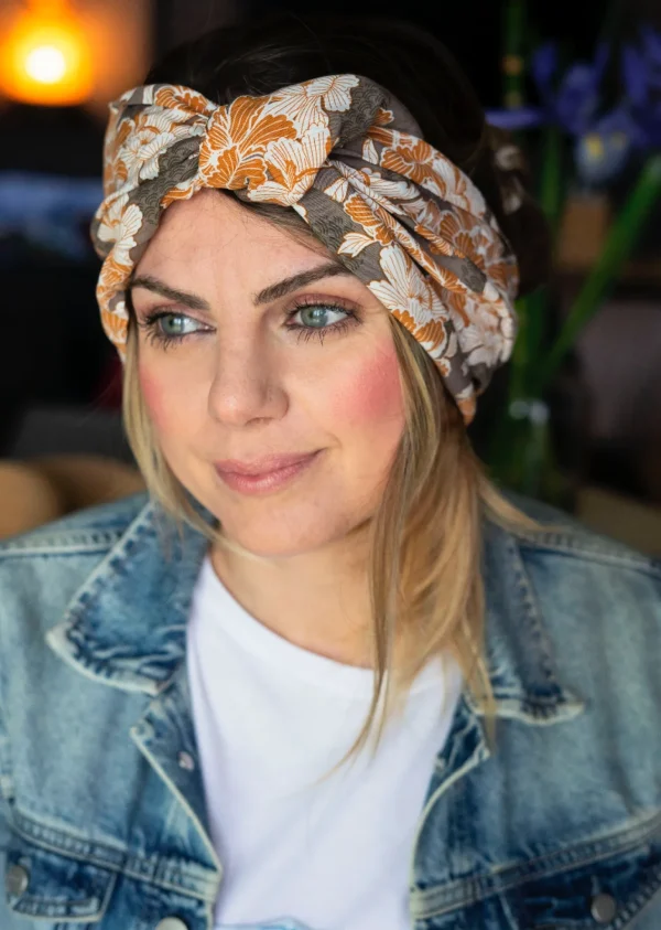Turbante Fashion in cotone Fantasia design foliage  21 Made in Italy