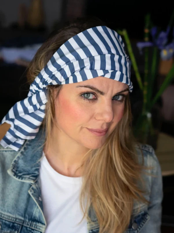Turbante Fashion in cotone Fantasia design fascia bianco blu 24 Made in Italy