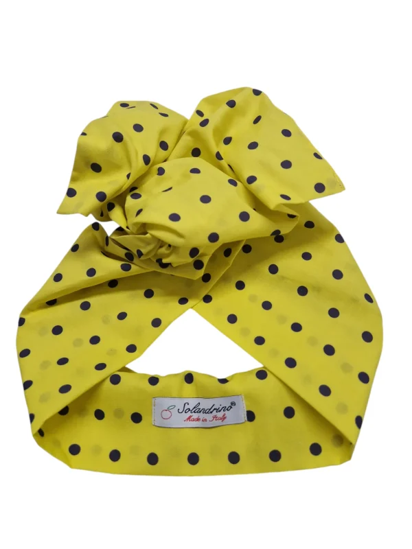 Turbante Pois giallo blu puro cotone  Made in Italy Fascia Capelli hairband