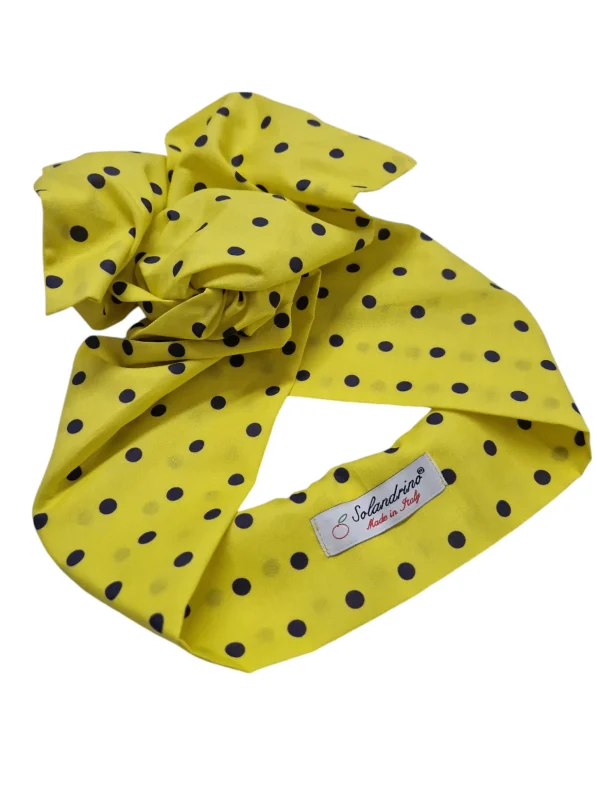 Turbante Pois giallo blu puro cotone  Made in Italy Fascia Capelli hairband