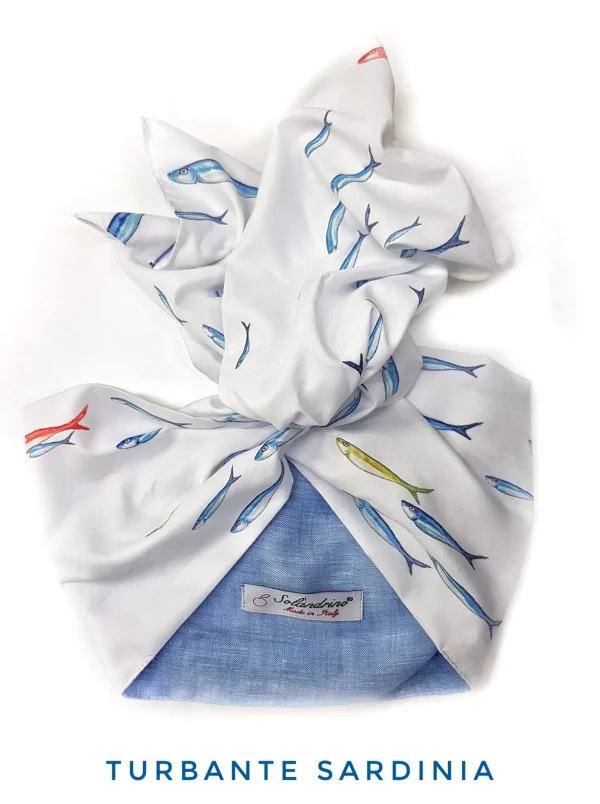 Turbante sardinia bicolore bianco azzurro  Fashion in cotone fascia capelli design double face made in Italy