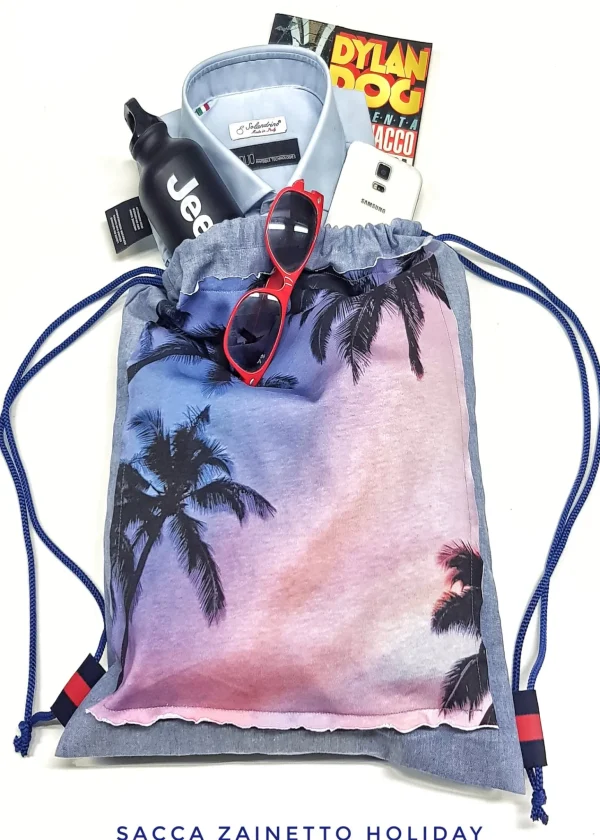 Zaino Sacca in tessuto cotone Light Design Holiday Palms made in Italy
